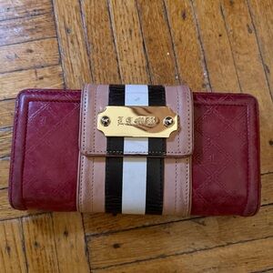 L.A.M.B. Red Leather Striped Wallet